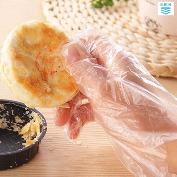 Disposable plastic gloves polythene clear using food prep