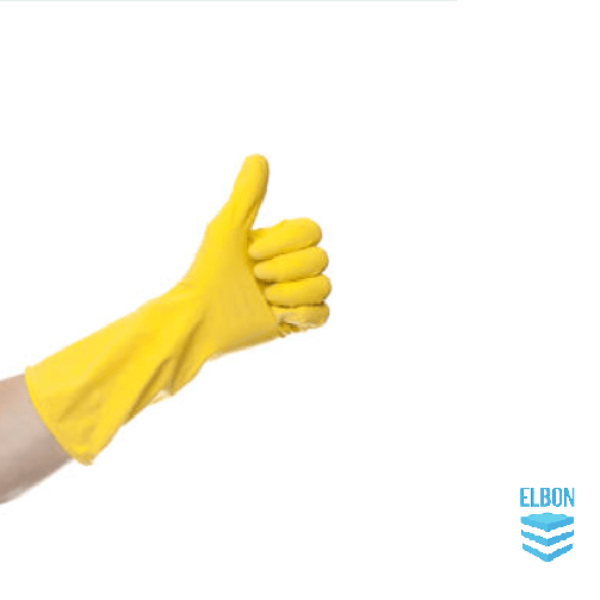 Yellow rubber household gloves