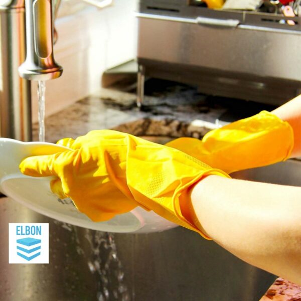 yellow household gloves using