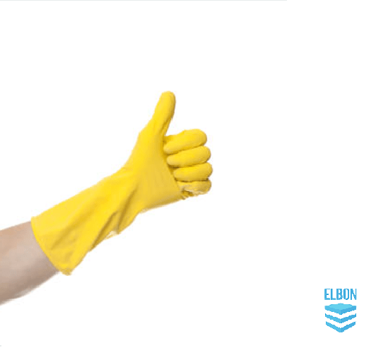 Yellow rubber household gloves